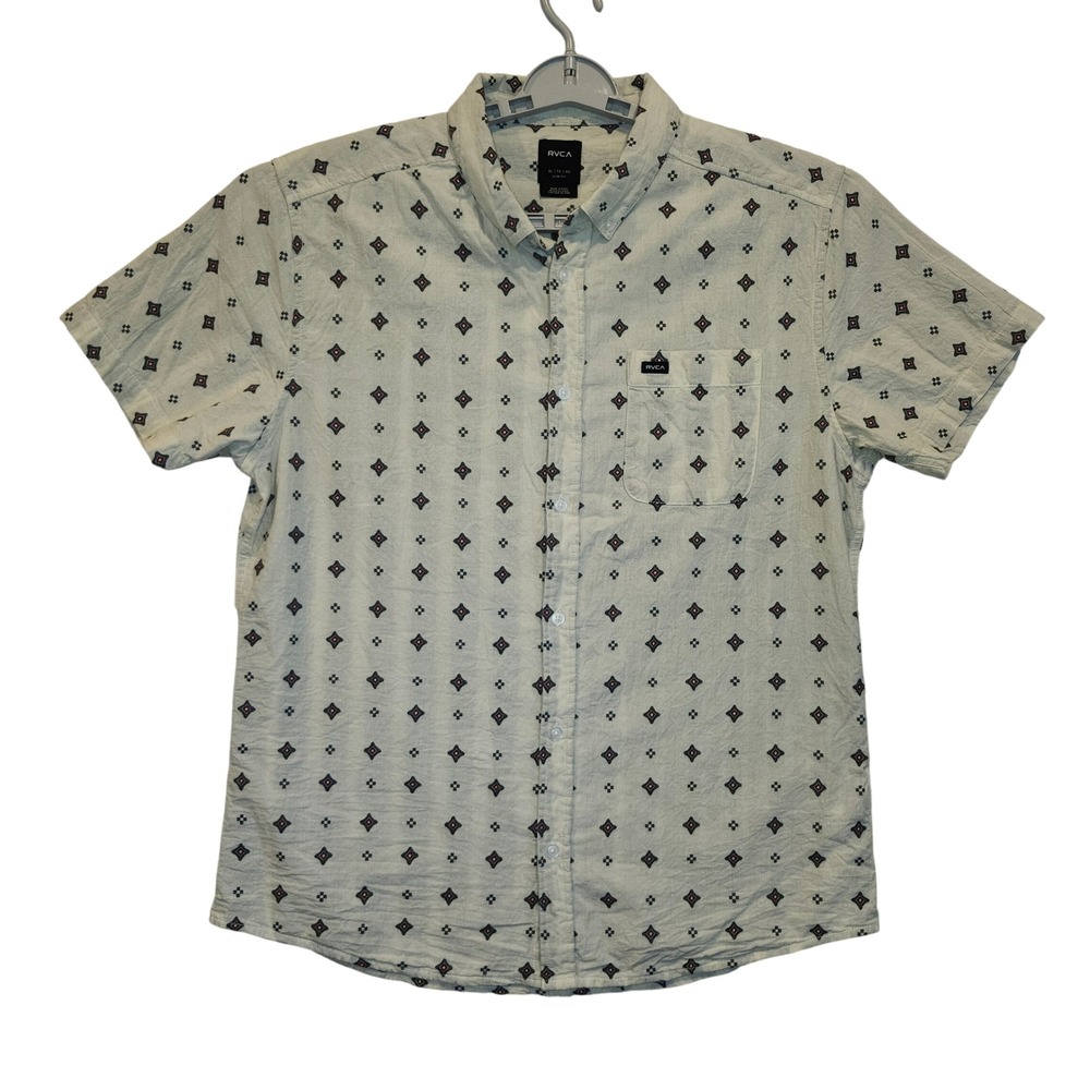 RVCA Mens Slim Fit Short Sleeve Button Up‎ Shirt XL Geometric Print M503VRDD